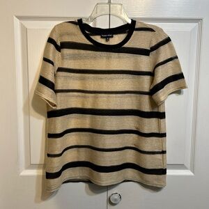Modern Works Women’s Black & Beige Stripe Pullover Top Open Knit Size M Medium